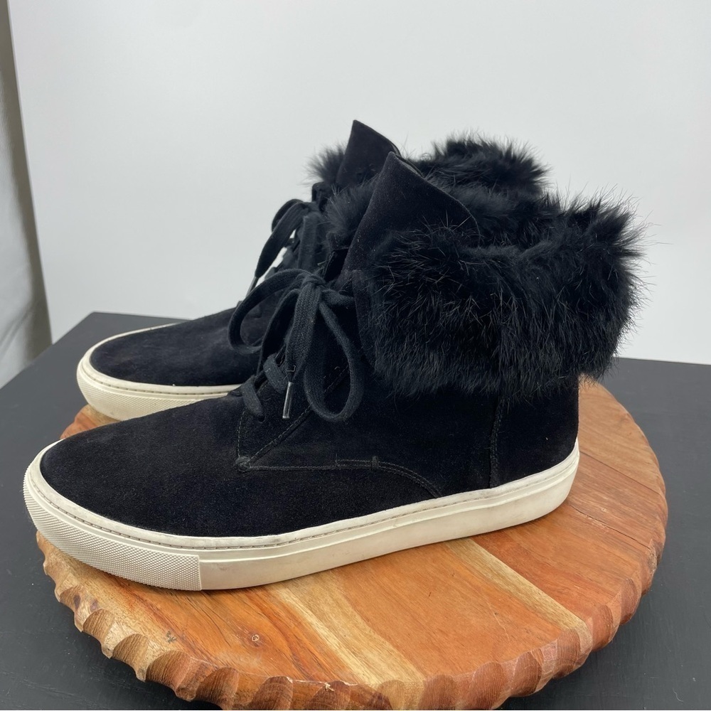 Vince Nyack rabbit Fur Trim suede Sneaker black Sz 9.5